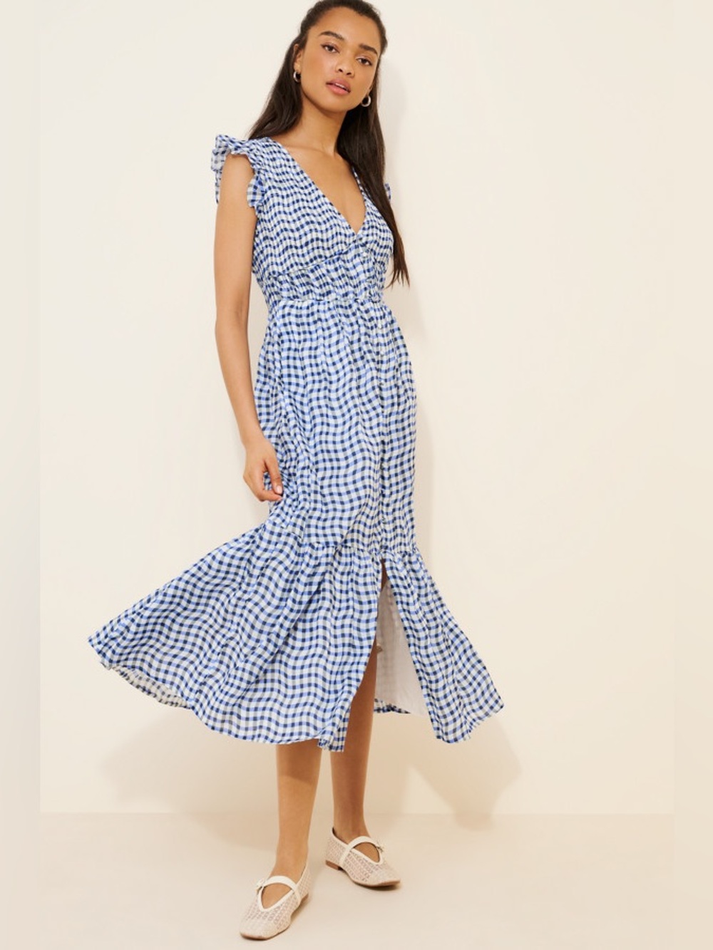 Anthropologie Peregrine Midi Dress Indigo Wavy Gingham Size S